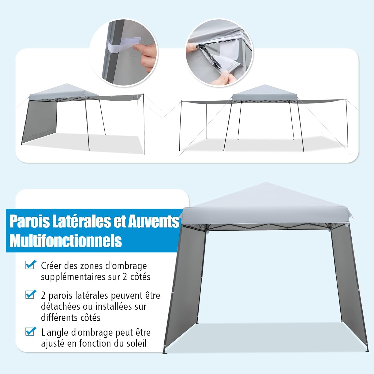 Gazebo Pieghevole 3 x 3 m, con Pareti/Tende Parasole, Gazebo Pop Up Impermeabile e Protettivo da Sole, con Altezza Regolabile e Borsa a Ruote, - 8