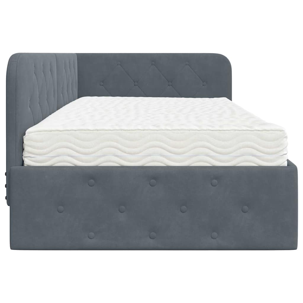 Cadre de lit d'angle en velours gris foncé pour la chambre, 90 × 190 cm - 8