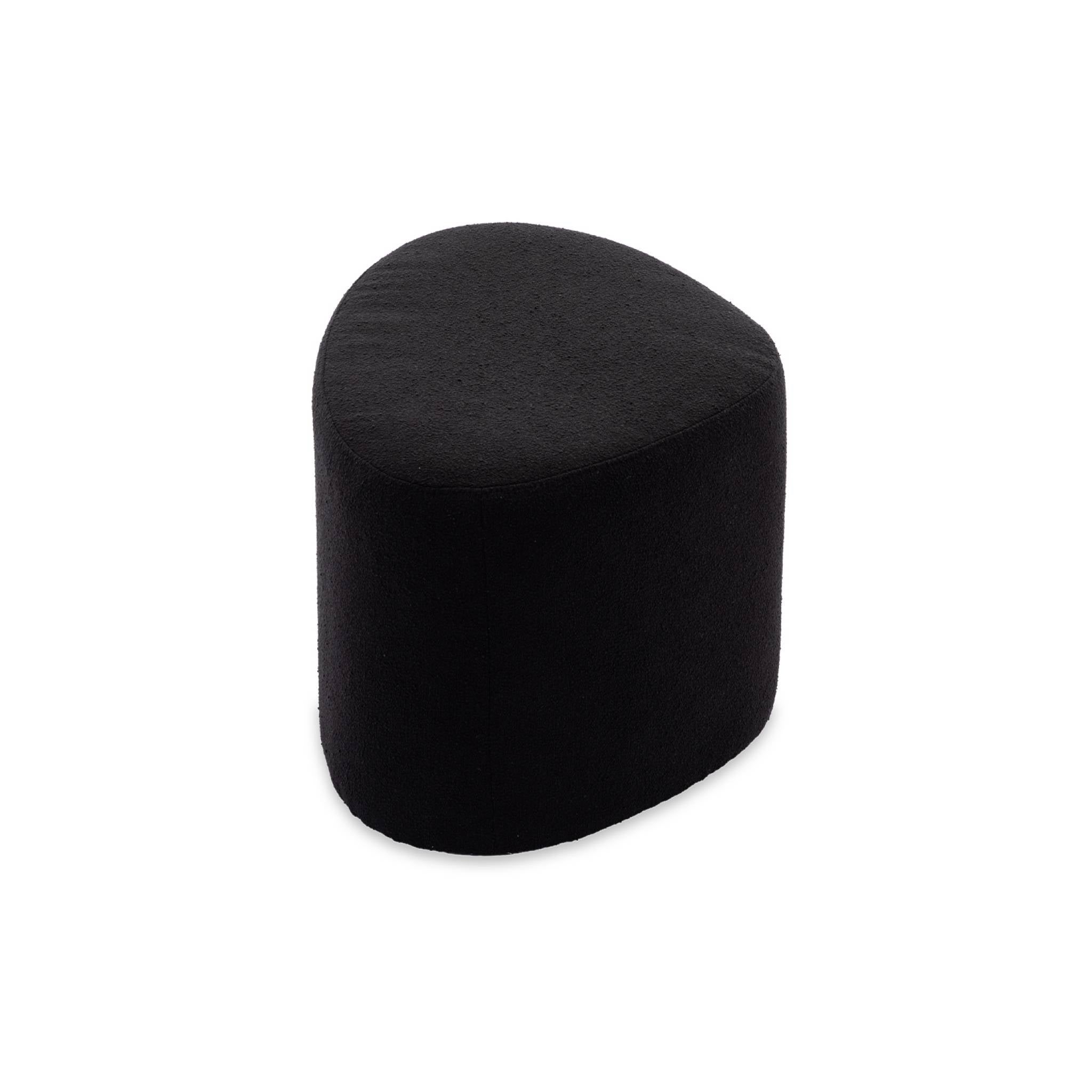 Taburete y puff de tela con forma de guijarro, tao, negro, 60x44x40 cm