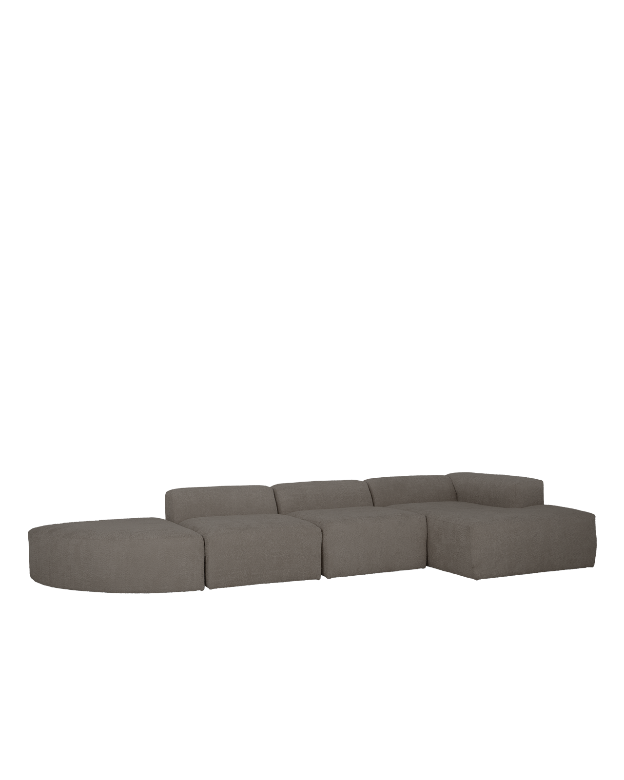 Sofá de 4 módulos curvo con chaise longue derecho bouclé gris oscuro 410x70x172cm
