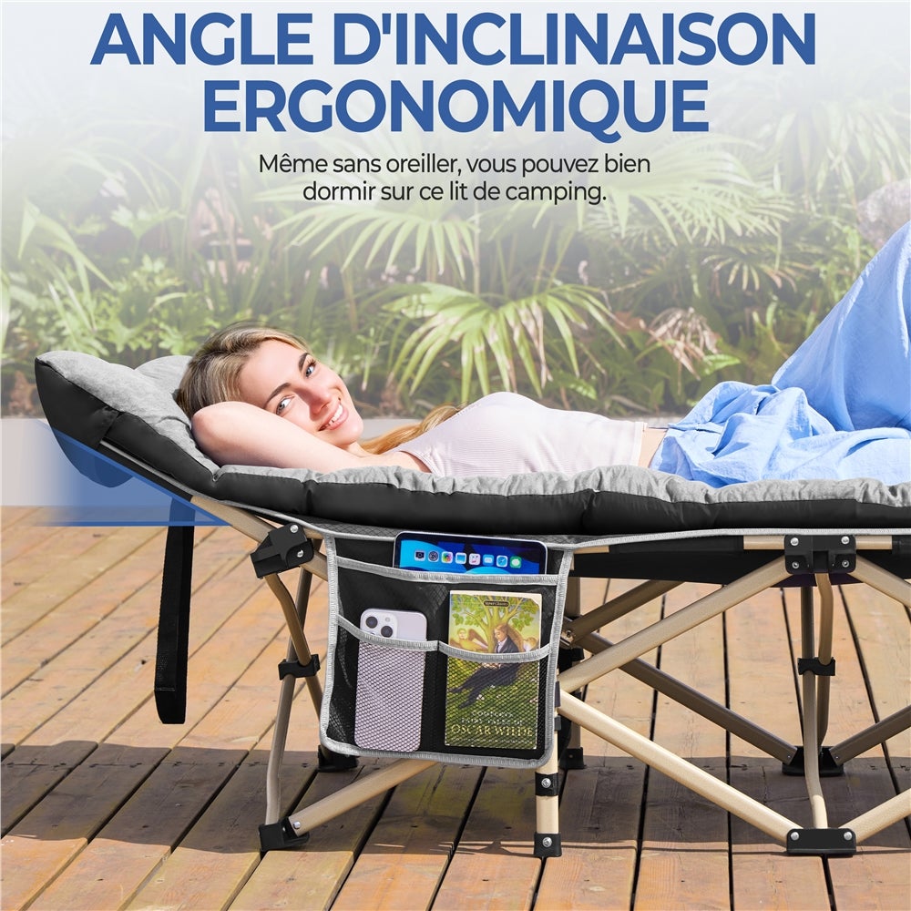 Lit de Camp Pliable avec Matelas Pochette Lit de Camping avec Sac de Transport, Cadre Noir/Coussin Gris Yaheetech - 7