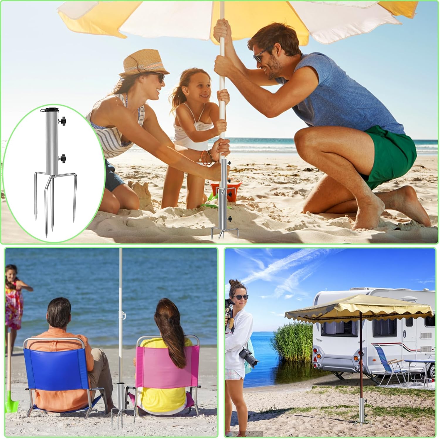 Support de parasol - Avec 4 piquets - Base de parasol - Piquet de parasol - Pied de parasol pour le sol - pour un diamètre de poteau jusqu'à 36 mm - 9