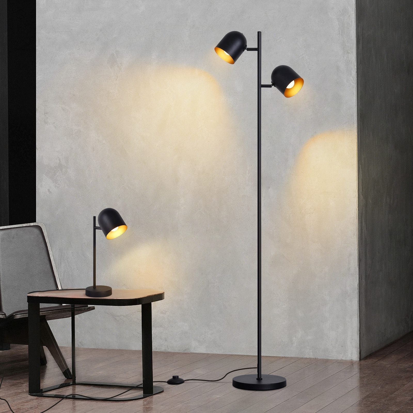 ZMH Lampadaire noir doré E14 Métal Vintage Lampadaire multi-tête 145cm - 4