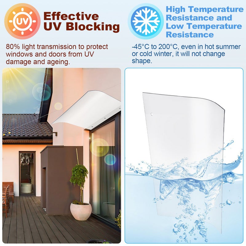 Cobertura de Porta Marquise para Porta Proteção Externa Contra Chuva e Intempéries 40 x 80 cm Montagem embutida - 4