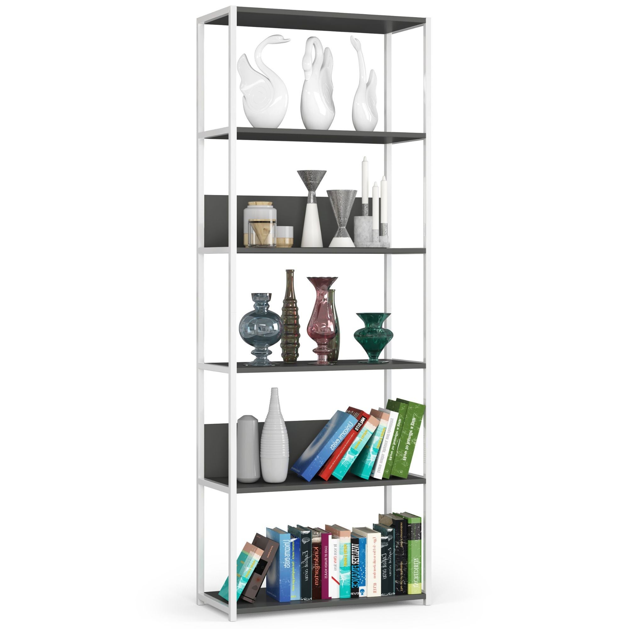 Regał loft AKORD metalowy Biały 70 cm kolor Szary mat 6 półek 70x32x192 cm