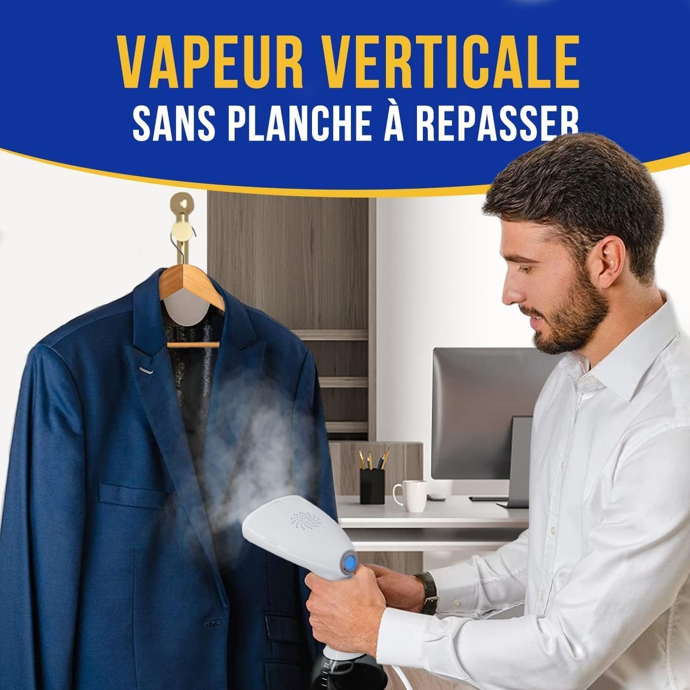 Défroisseur vapeur 1640W haute puissance, portable maison bureau voyage, réservoir 400ML, blanc. (87 caractères) - 2