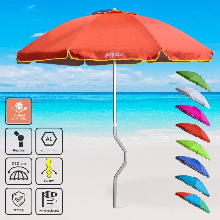 Parasol De Plage Et Jardin BAKAJI 220 Cm – 16 Baleines Fibre De Verre, Mât Alu 32 Mm & Toile Polyester Anti-UV