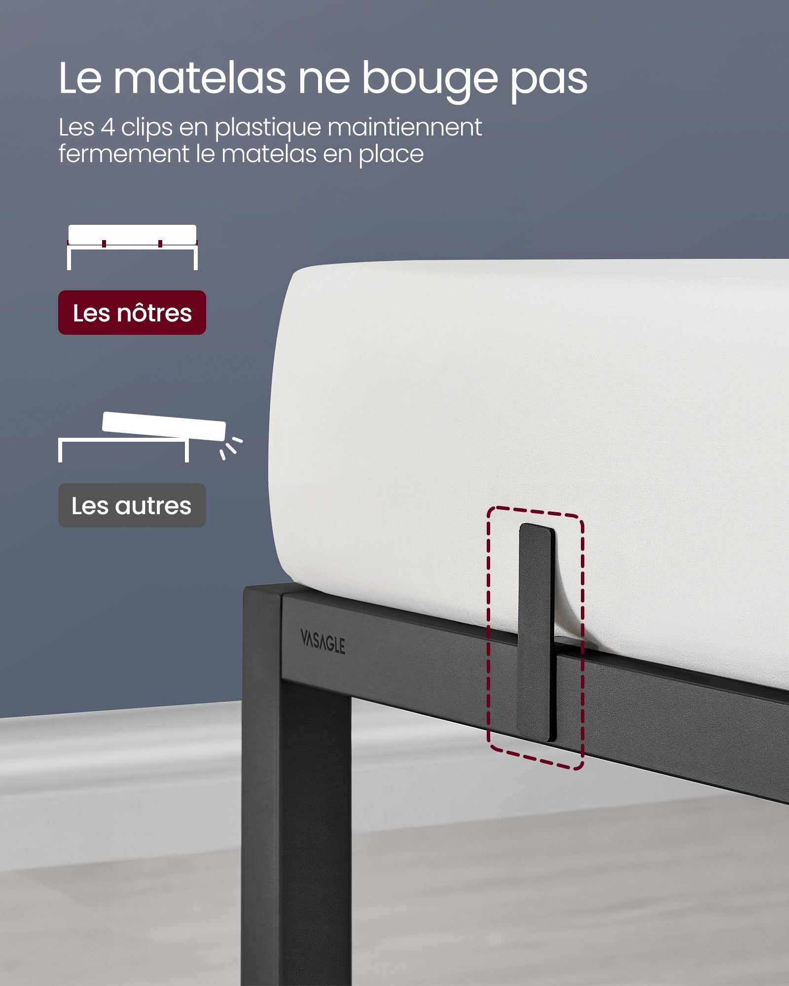 Lit 90 x 190 cm, Cadre de Lit en Métal avec Étagères de Rangement, Noir Classique - 4