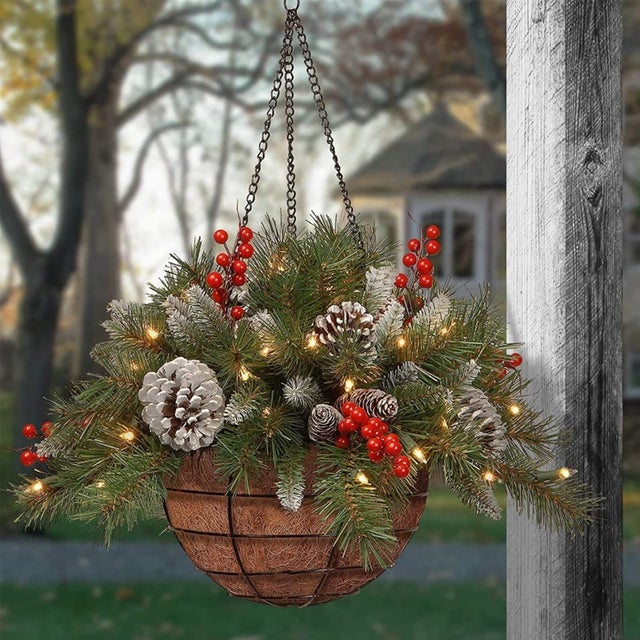 45x40cm Guirlande en Panier Rustique sans Éclairage - Pour Noël, Thanksgiving et Fêtes d'Automne - Utilisation Intérieur/Extérieur