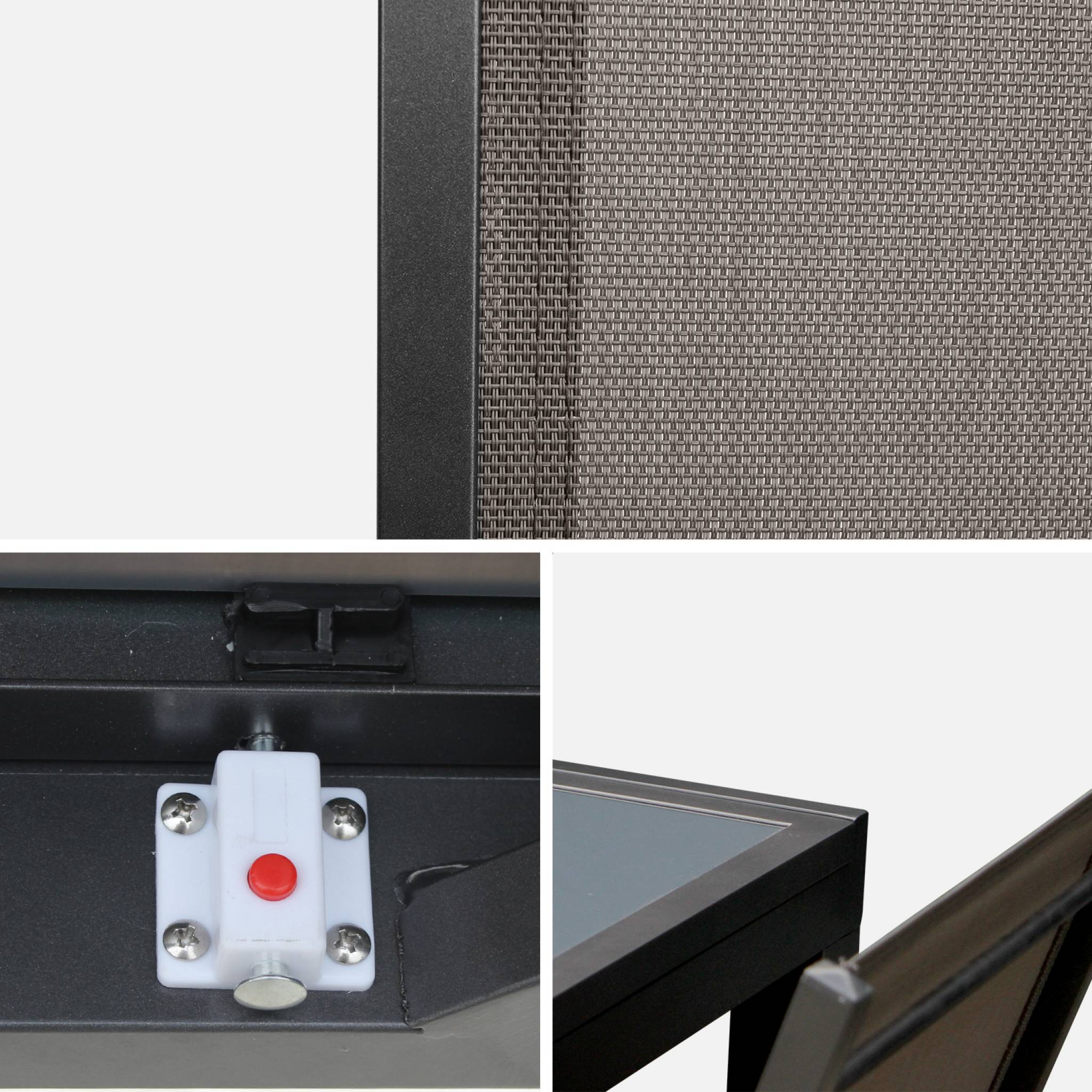 Table de jardin extensible aluminium + 6 assises - Orlando Gris taupe - Table en aluminium 150/210cm. plateau de verre. rallonge et 6 chaises en - 5