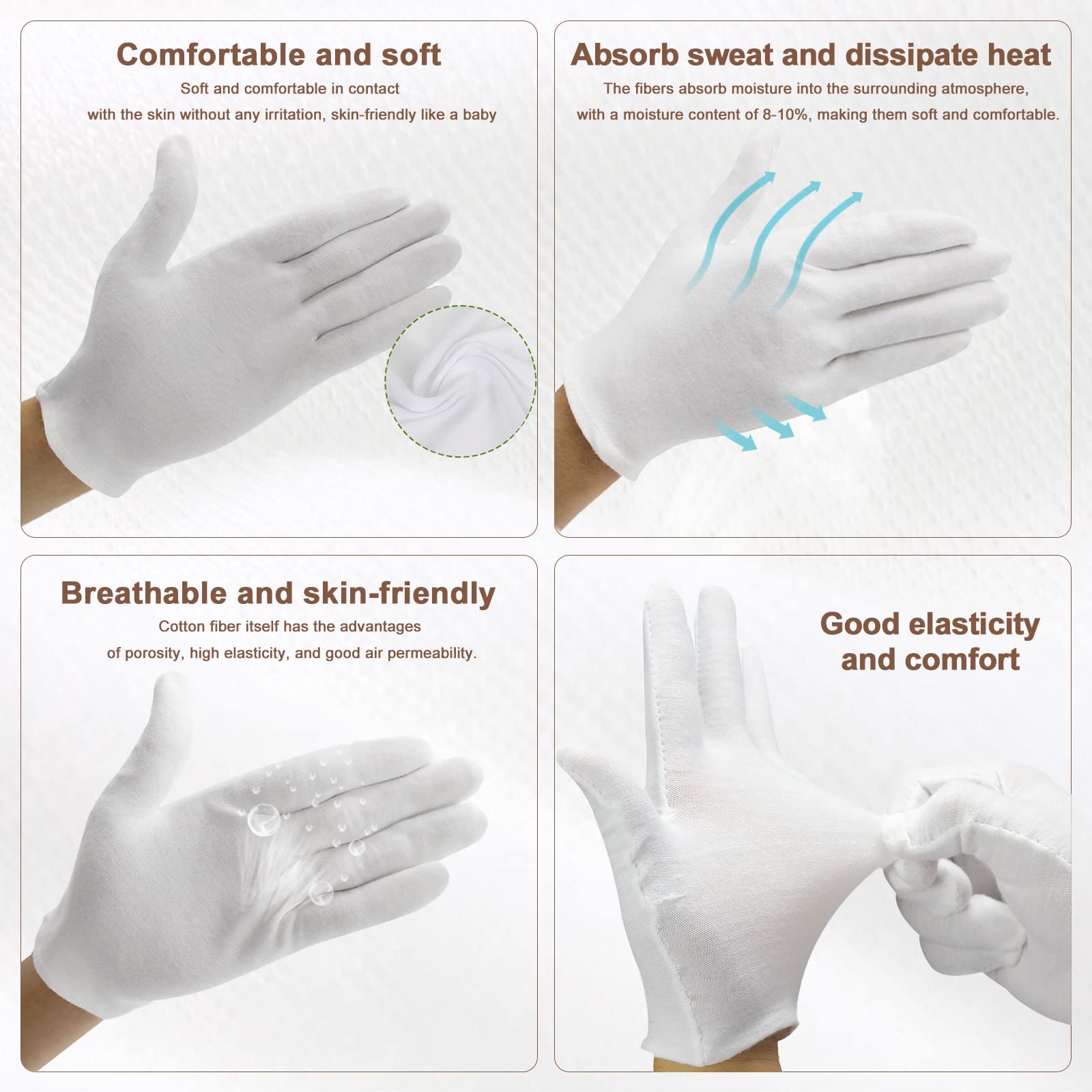 Lot de 12 Paires de Gants Hydratants en Coton Blanc pour la Nuit et le Coucher,Qualité Supérieure,Anti-eczéma,Pour Peau Sensible et irritée - 2