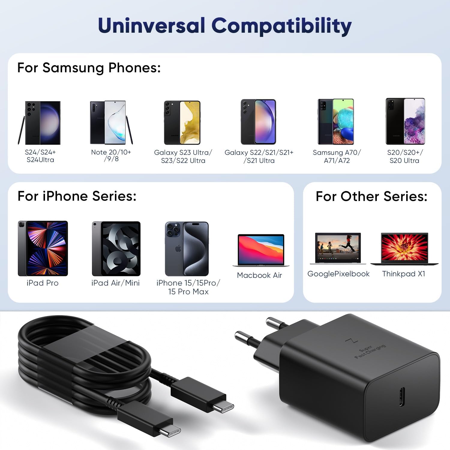 45W Samsung Chargeur Rapide, Port USB Type C Cable Chargeur Samsung Ultra Rapide Chargeur Compatible avec (2m) - 3