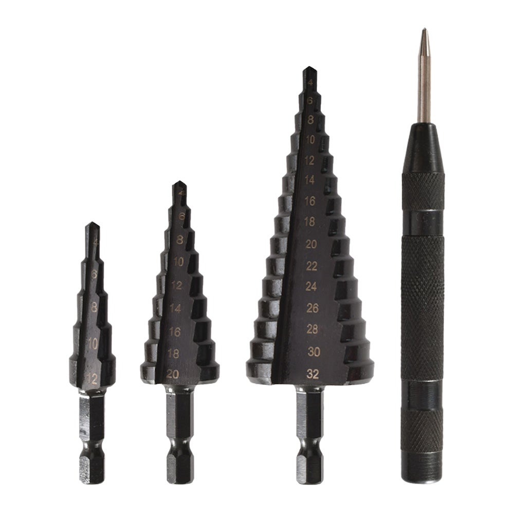 AnJeey Lot De 3 Forets Étagés HSS Titane 4-12/20/32mm - Tige Hexagonale Avec Sac Nylon Pour Métal, Bois, PVC