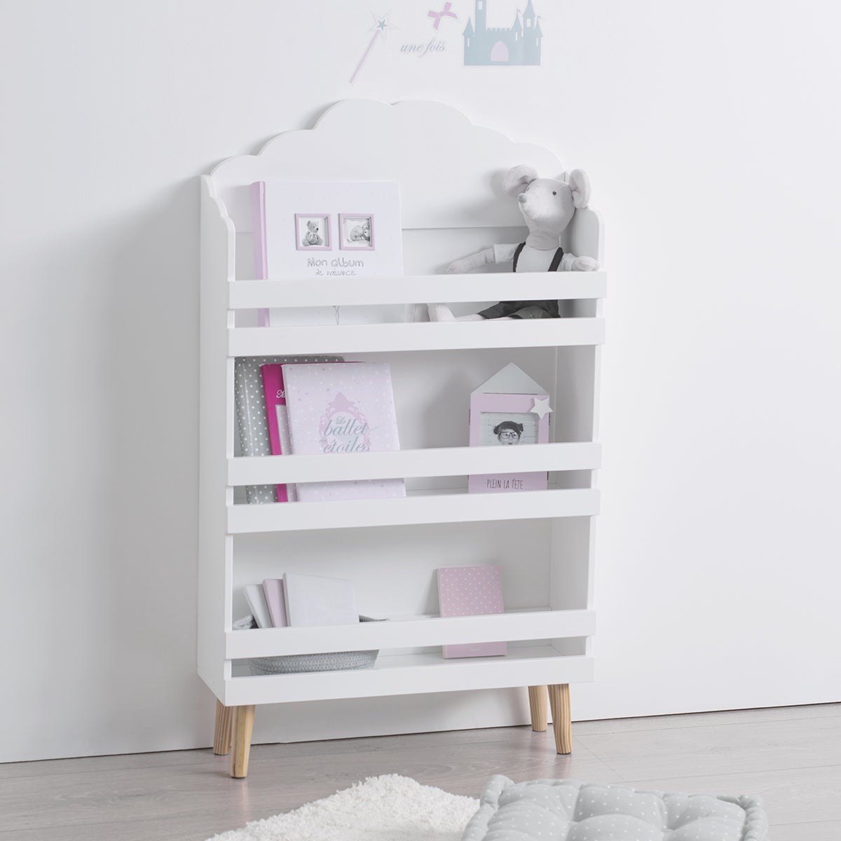 Bibliothèque pour Chambre enfant en MDF Blanc H. 100 x l. 58 x P. 18 cm - 8