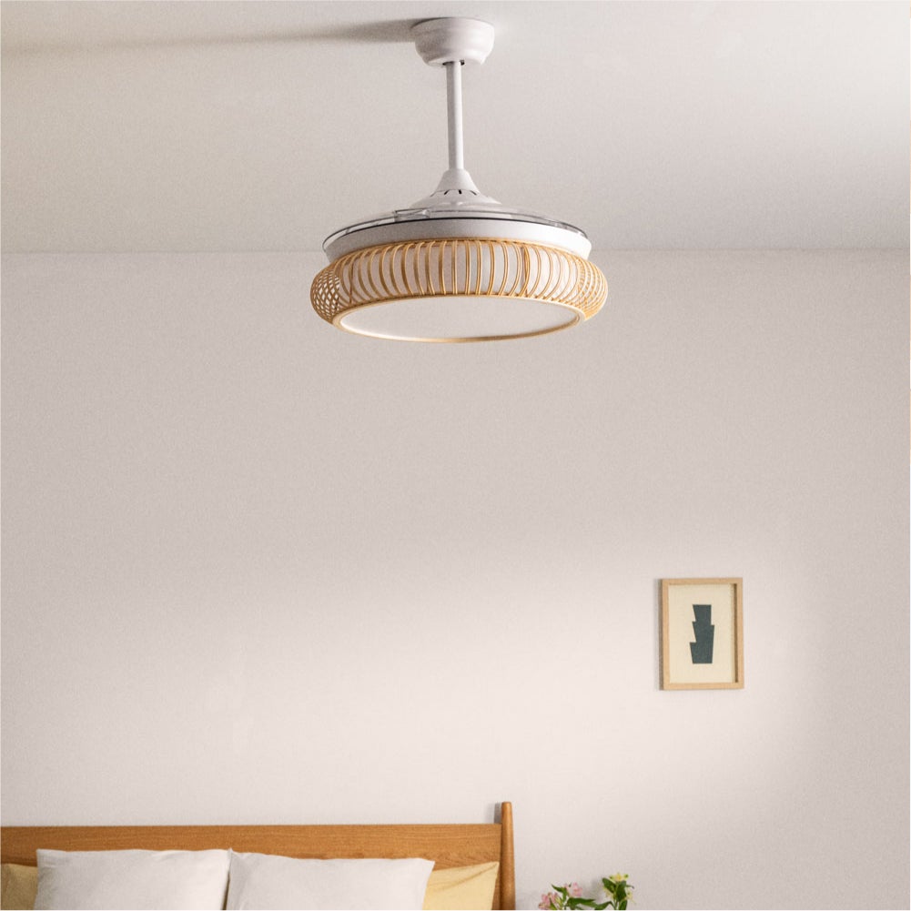 CREATE - WIND CLEAR RATTAN - Cichy wentylator sufitowy o mocy 40 W z wysuwanymi łopatkami o średnicy 108cm i oświetleniem LED 36W -