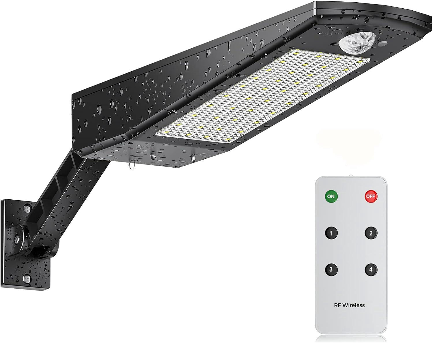 48 LED Lampa Solarna 4500mAh 900lm IP65 Wodoodporna Zewnętrzna Czarna Lampa ze regulowanym uchwytem i Pilotem (Światło białe)