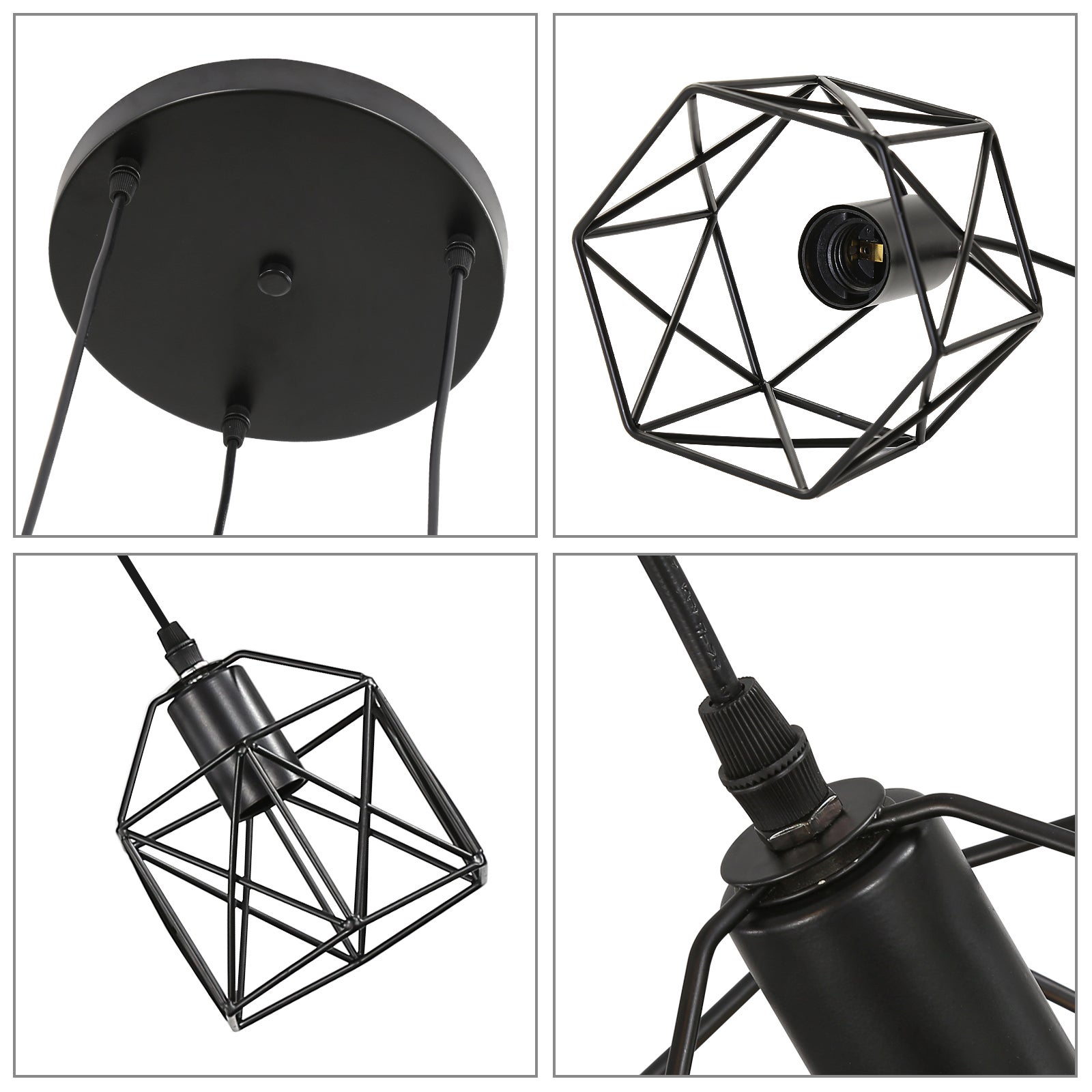 GOECO Suspension Luminaire Industrielle 3 Lumière avec 120cm Câble Réglable, E27 Luminaires de Plafond Semi-Encastrés Noirs Utilisé Dans Les Cuisines - 8