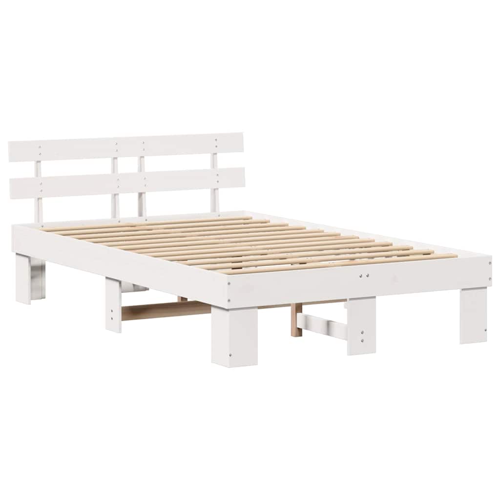 Cadre de lit avec tête de lit blanc 120 x 190 cm en pin massif - 4