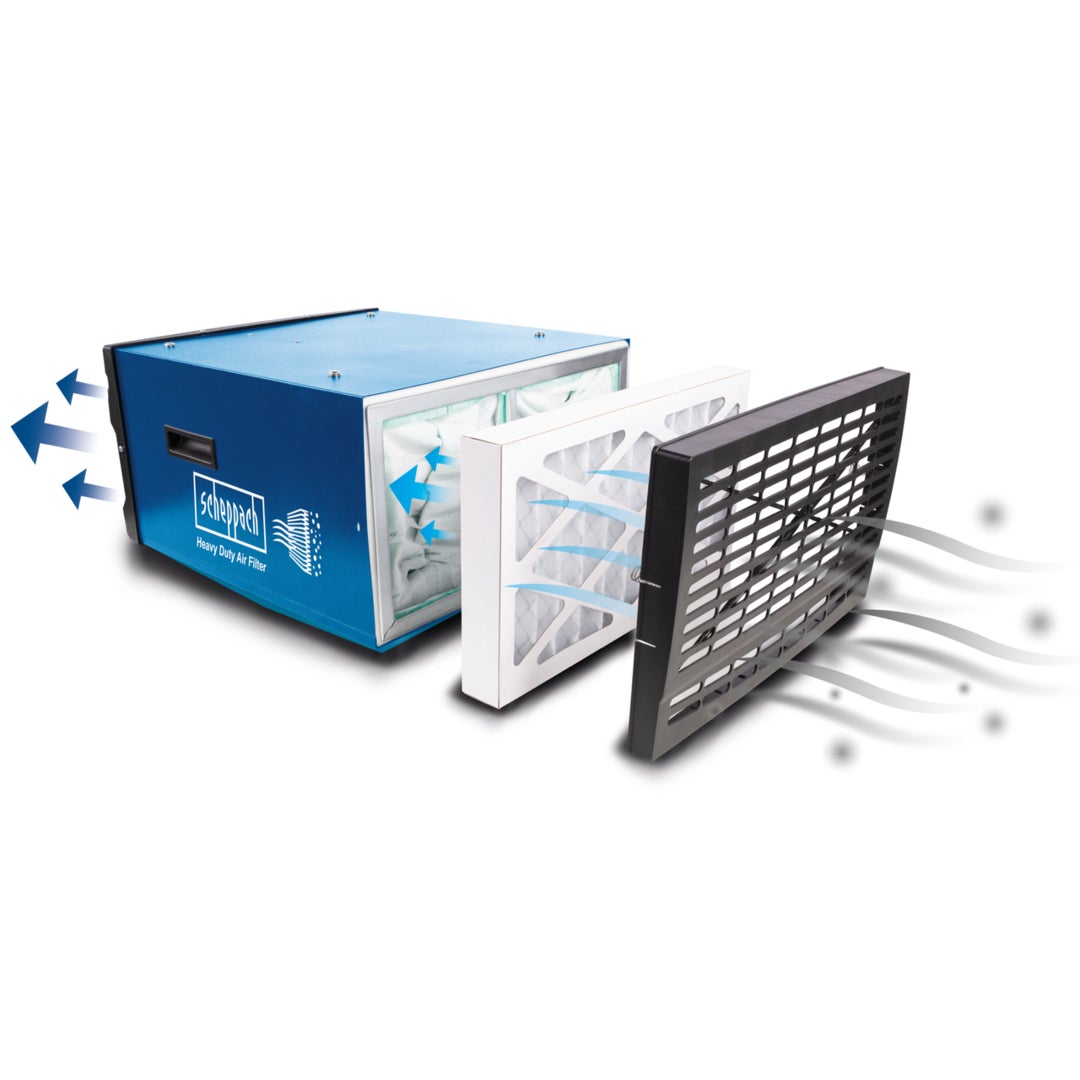 Scheppach Système de filtration d'air Heavy Duty HDA-14 - 110W - débit d'air 600 / 675 / 740m³/h - superficie 400 m² - télécommande incluse - 4