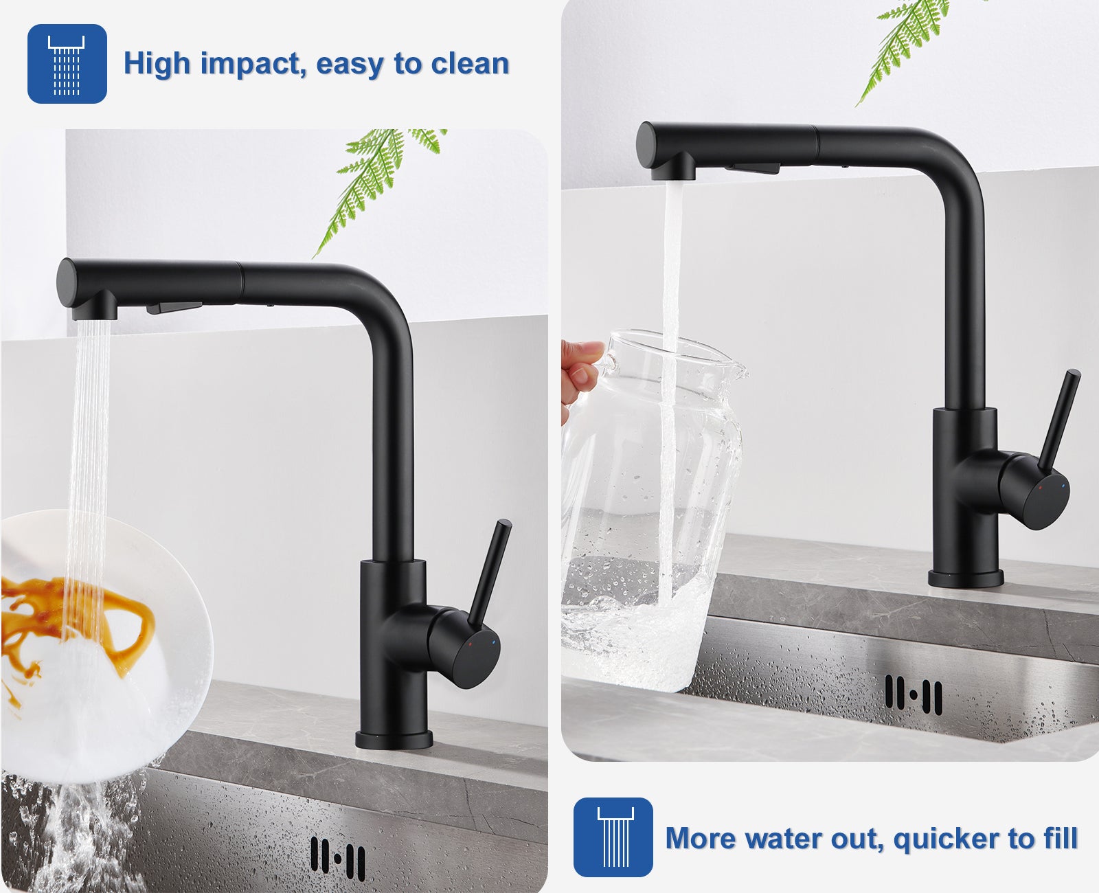 LOVHAUS Bateria Kuchenna z Wyciąganą Wylewką, Bateria Wysokociśnieniowa Obrotowa 360°, Dwa Tryby Natrysku, Czarna