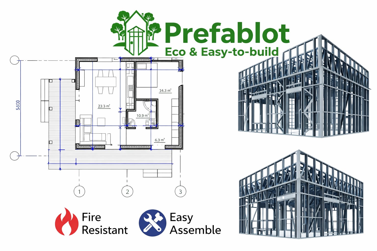 🇪🇸 Kit de Steel Frame 50m2 -Revestimiento, Aislamiento, Planos , Soporte. - 2