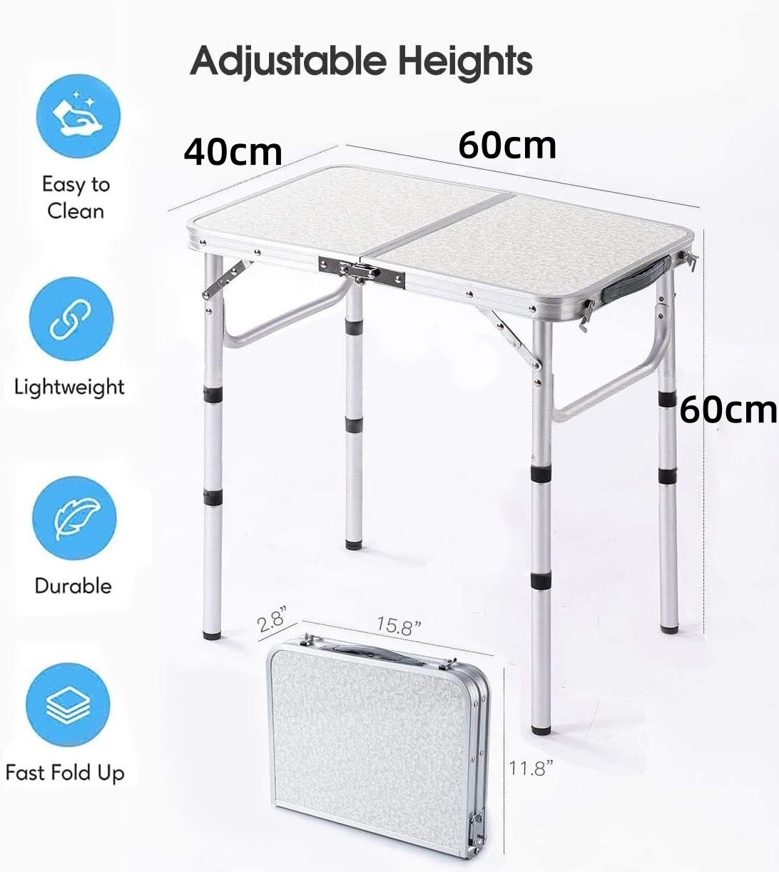 Table de camping pliable petite taille, 60 x 40cm, en aluminium, pieds réglables en hauteur, pour intérieur, extérieur, pique-nique et camping - 3