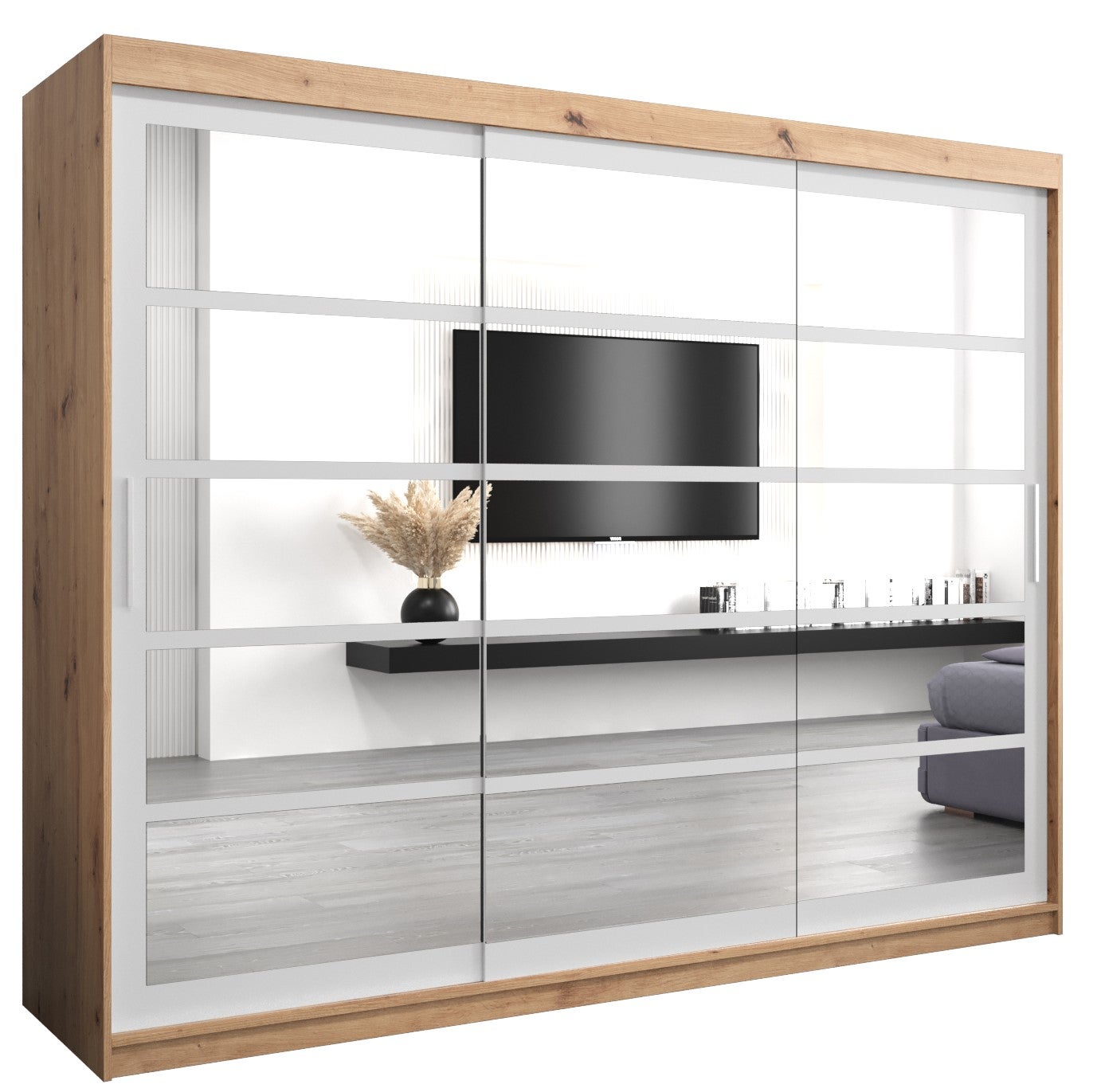 Szafa przesuwna garderoba ROMA 2 250 x 62 x 200 cm Artisan + Biały - Abiks Meble