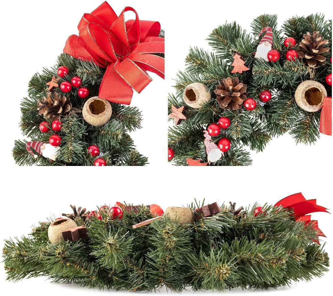 Ghirlanda di Campanelle di Natale - Ghirlanda per Porta di Natale, Ghirlanda Finta Rustica | Ghirlanda 'Avvento Natalizia con Fiocco e campanella, ghirlande di Pino Natalizie Artificiali con pigne