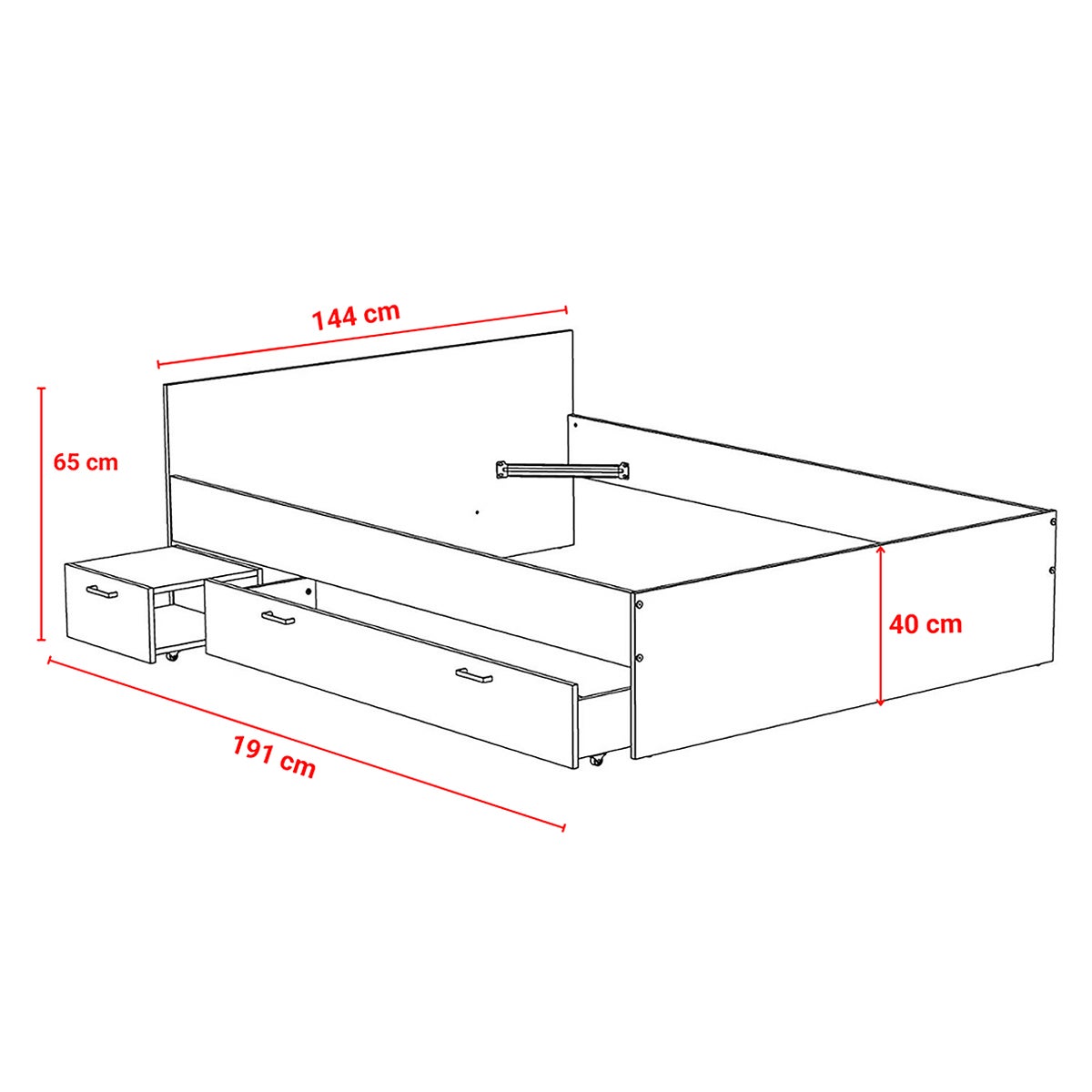 Lit 140x190 chevet et tiroir inclus Rebecca Blanc - 4