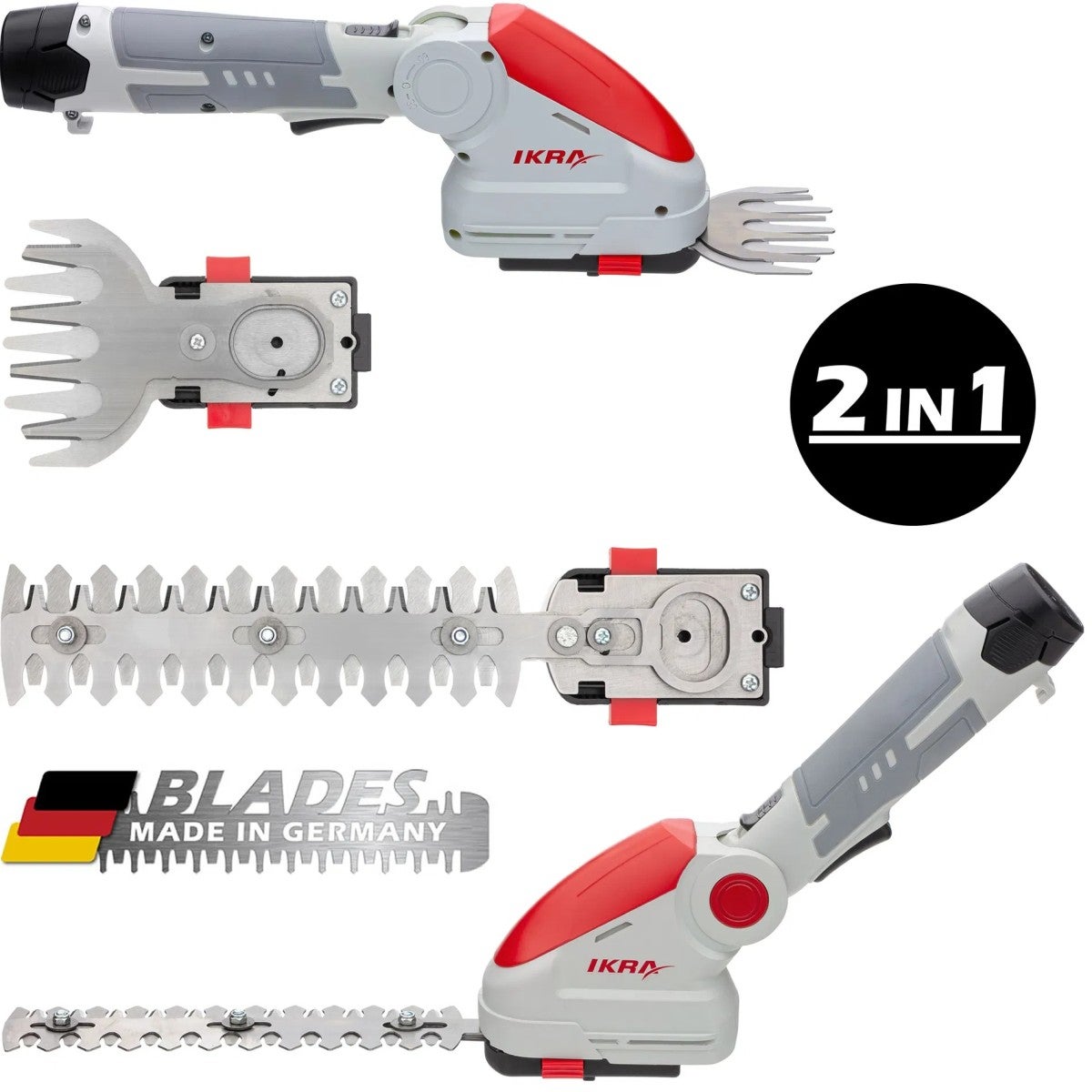 Forbici telescopiche e tagliasiepi a batteria con batteria da 12 V. Include due lame (10 cm e 20 cm) e un caricabatterie da 12 V. IKRA - 2