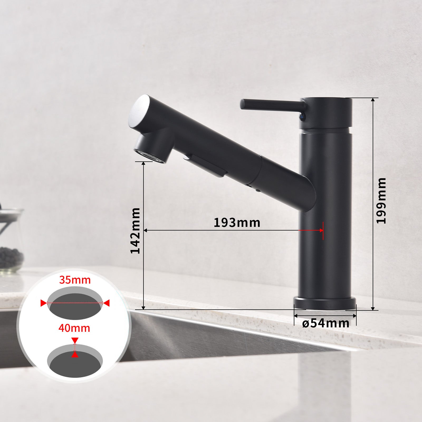 Mitigeur Cuisine avec Douchette Extractible Robinet Cuisine Noir Mitigeur d'Évier avec 2 Modes de Sortie D'eau - 8