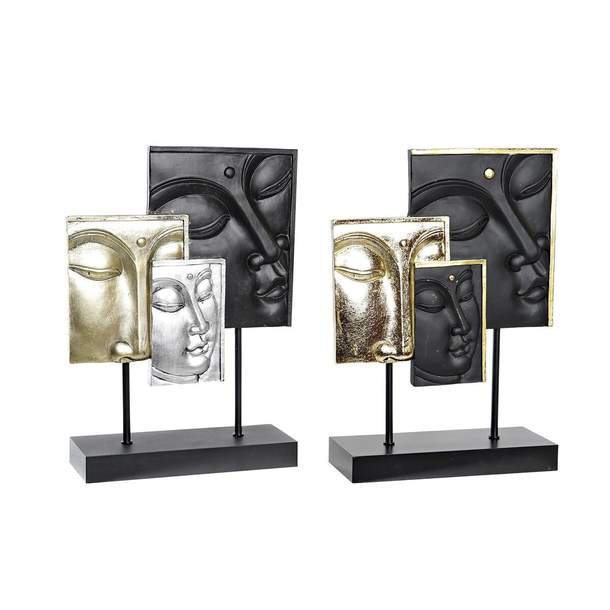 Figura decorativa dkd home decor negro dorado buda mdf resina (22,5 x 8 x 30,7 cm) (2 unidades)