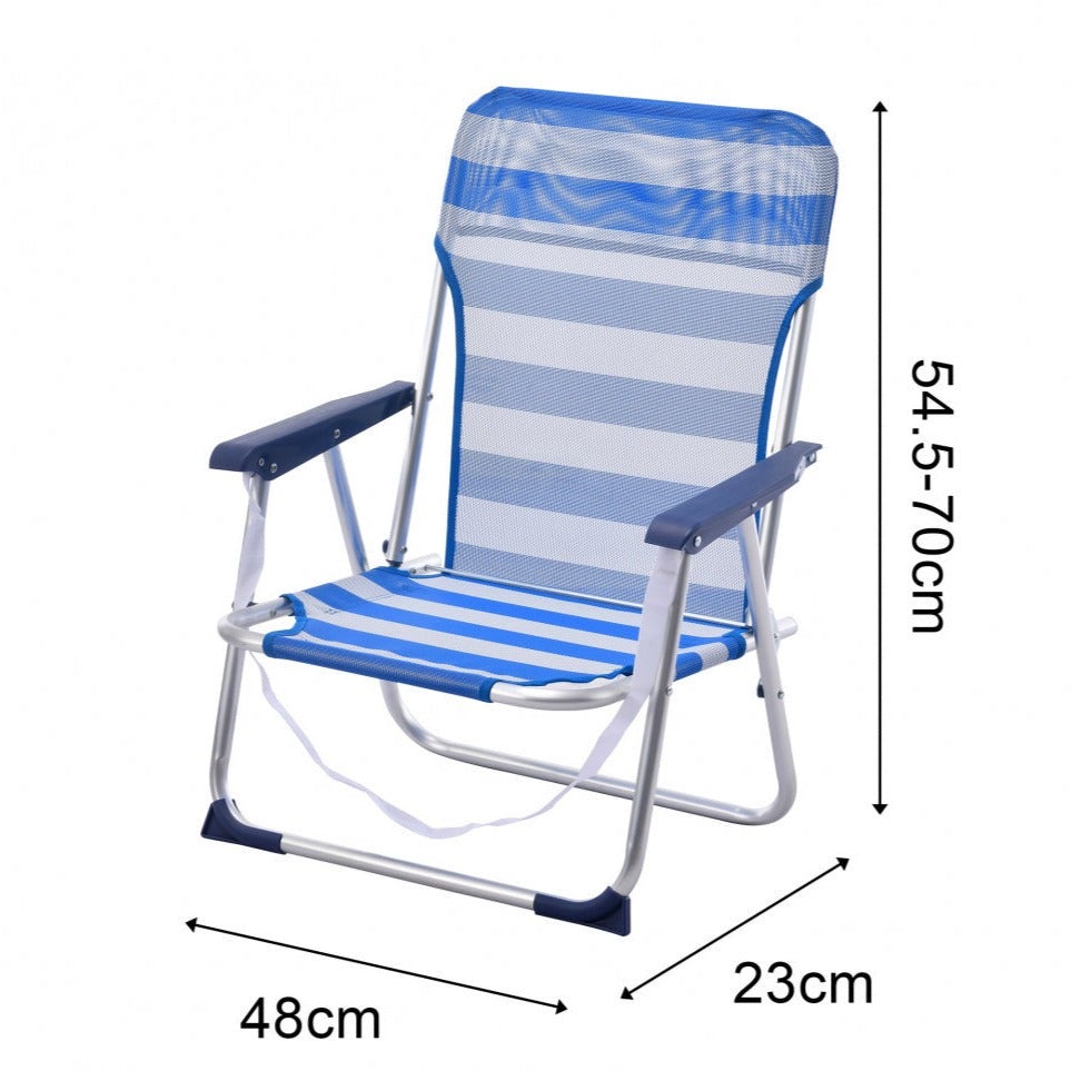 Pack de 2 Sillas Playa Infantil de Asiento Bajo de Aluminio Silla Plegable de 48x23x70cm Raya Azul - 4