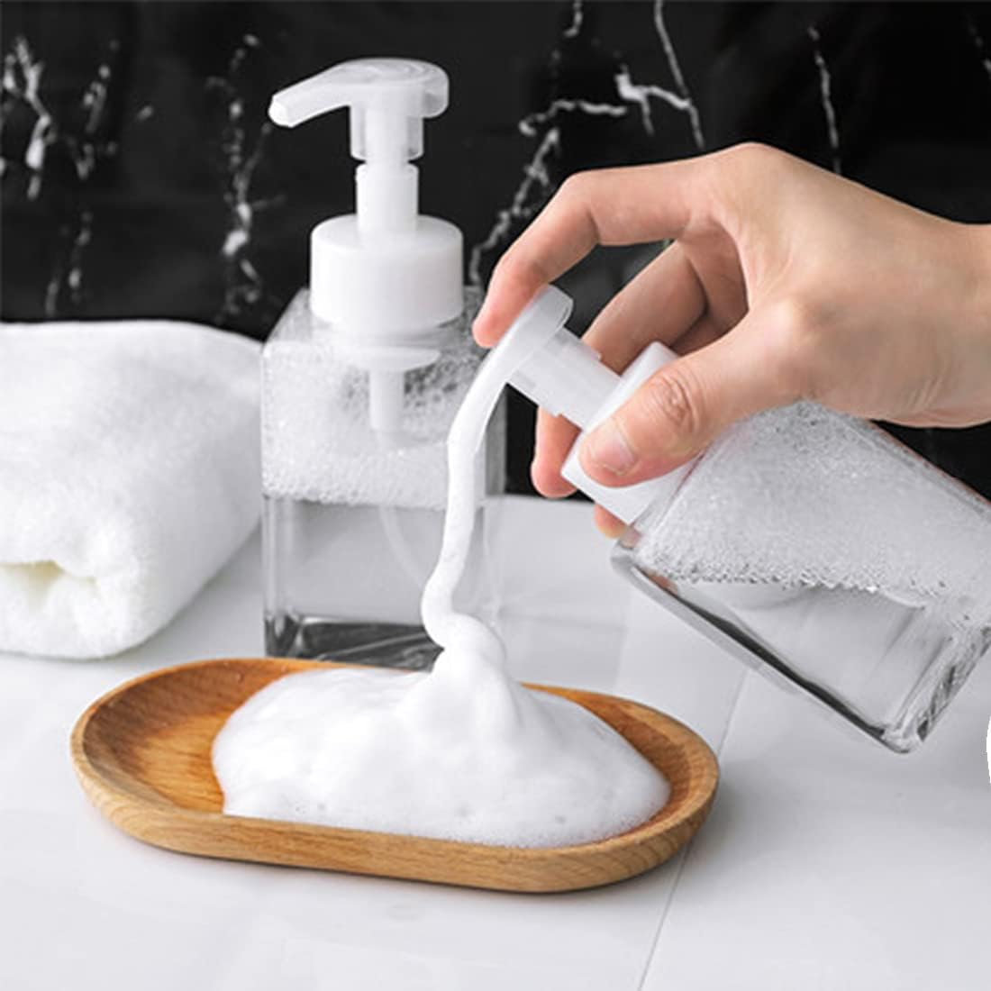 Zestaw 2 dozowników mydła w pianie, 450 ml, z możliwością uzupełniania, nowoczesny kwadratowy design, tworzywo PETG do kuchni i łazienki