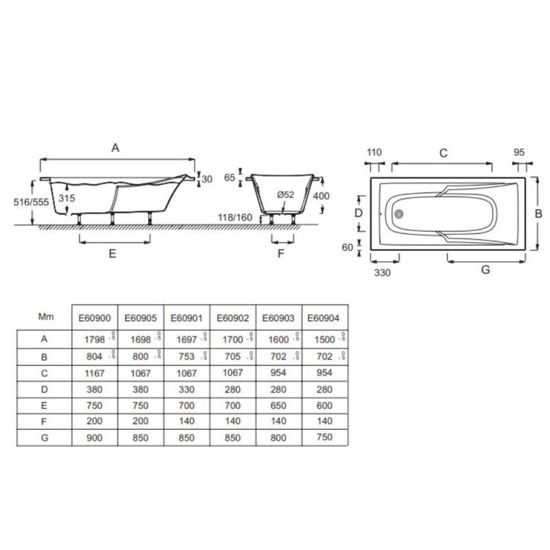Baignoire droite JACOB DELAFON Corvette confort Acrylique renforcé 170 X 75 - 4