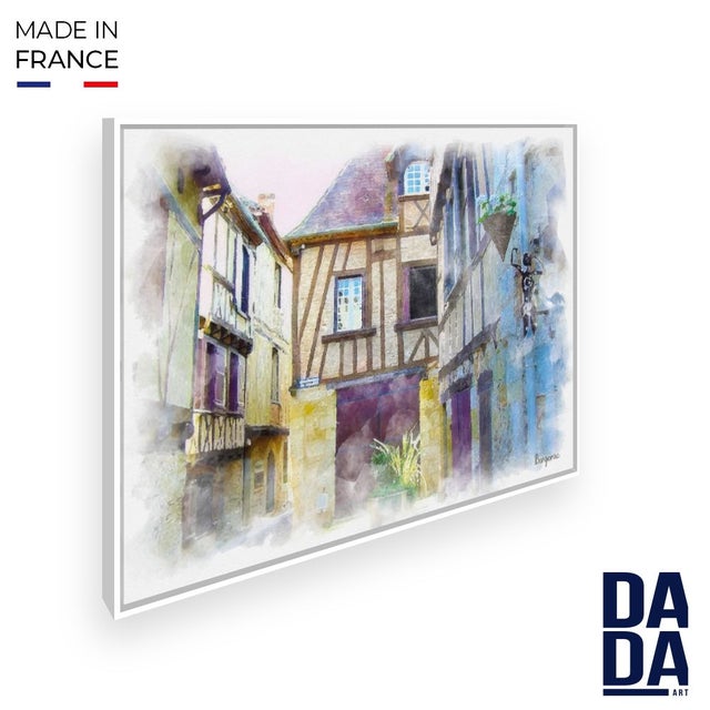 Tableau Rue de Bergerac / 45x60cm / Cadre Blanc / Fabriqué en France / Toile encadrée / DADA ART