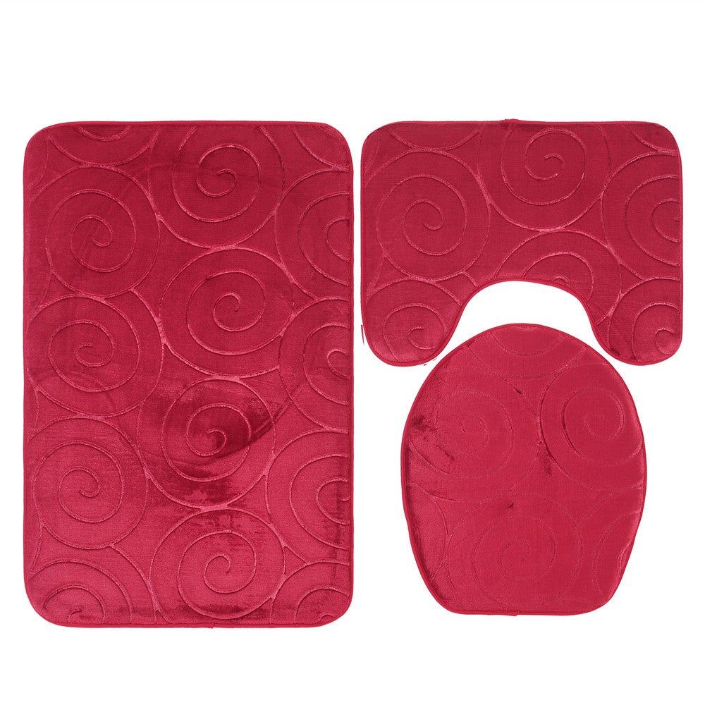 Nowe antypoślizgowe maty łazienkowe, zestaw 3 mat łazienkowych konturowych do łazienki i toalety (czerwone)