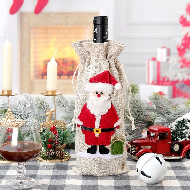 Sac à Bouteille En Toile De Jute Pour Noël - Lot De 6 - Avec Cordon De Serrage - Pour Offrir Du Vin, Champagne, Décorations De Fête - 11