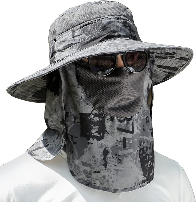 Chapeau De Pêche/promenade Avec Protection Cou Amovible - Ajustable, Anti-UV 50+ UPF, Bleu