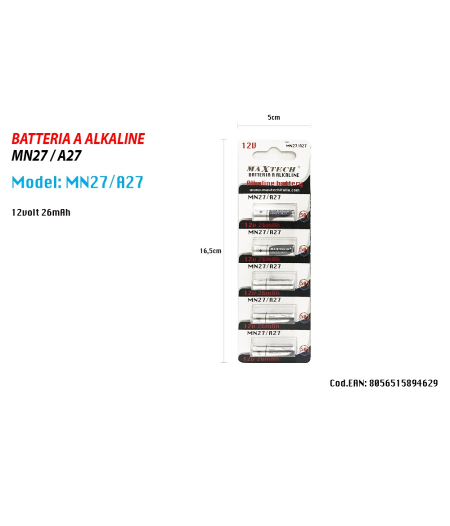 Pila Alcalina MN27 Per Telecomandi E Piccoli Dispositivi – Batteria 12V