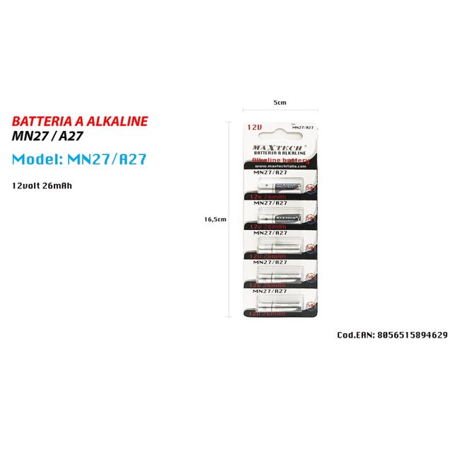 Pila Alcalina MN27 Per Telecomandi E Piccoli Dispositivi – Batteria 12V
