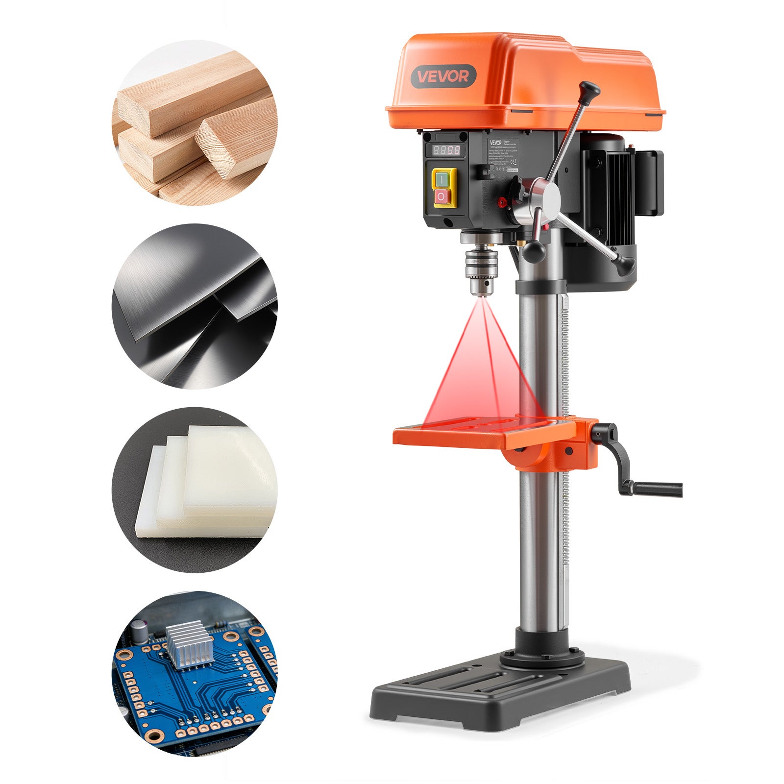 Percuțător cu coloană de 254 mm, percuțător de bancă 400 W pentru lucrul cu lemn și metale VEVOR, viteză variabilă 440-2600 tr/min