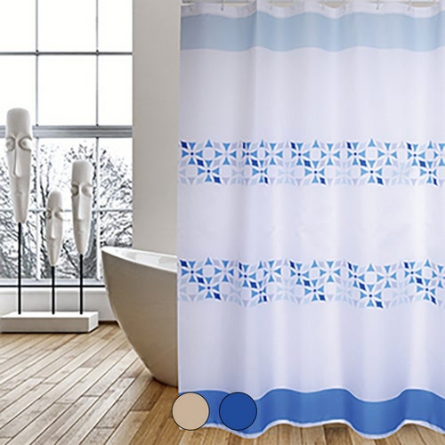 Rideau De Douche Poisson Maritime 180x200 Cm – Bleu Marine & Blanc, Ancre & Poissons, Imperméable Avec 12 Crochets