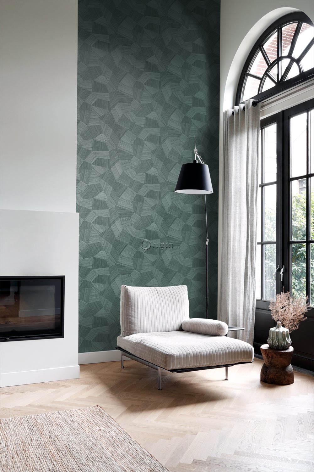 Papel de parede não tecido de textura ecológica gráfico 3D verde petróleo - 53 cm x 10.05 m - Origin Wallcoverings - 6