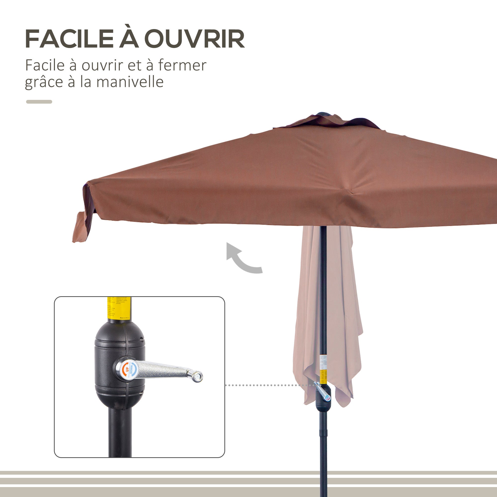 Parasol de balcon - demi parasol - 5 entretoises métal polyester haute densité - 4