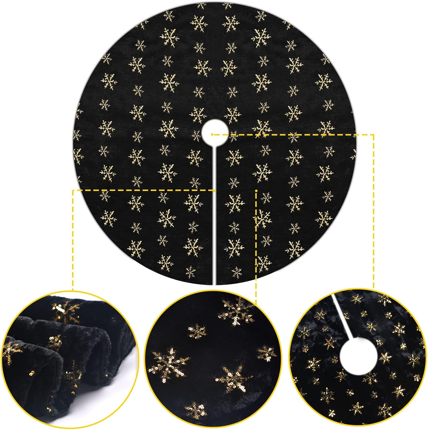 Saia para árvore de Natal, capa para árvore de Natal, tapete para árvore de Natal, adequado para decoração, preto, 122 cm - 3