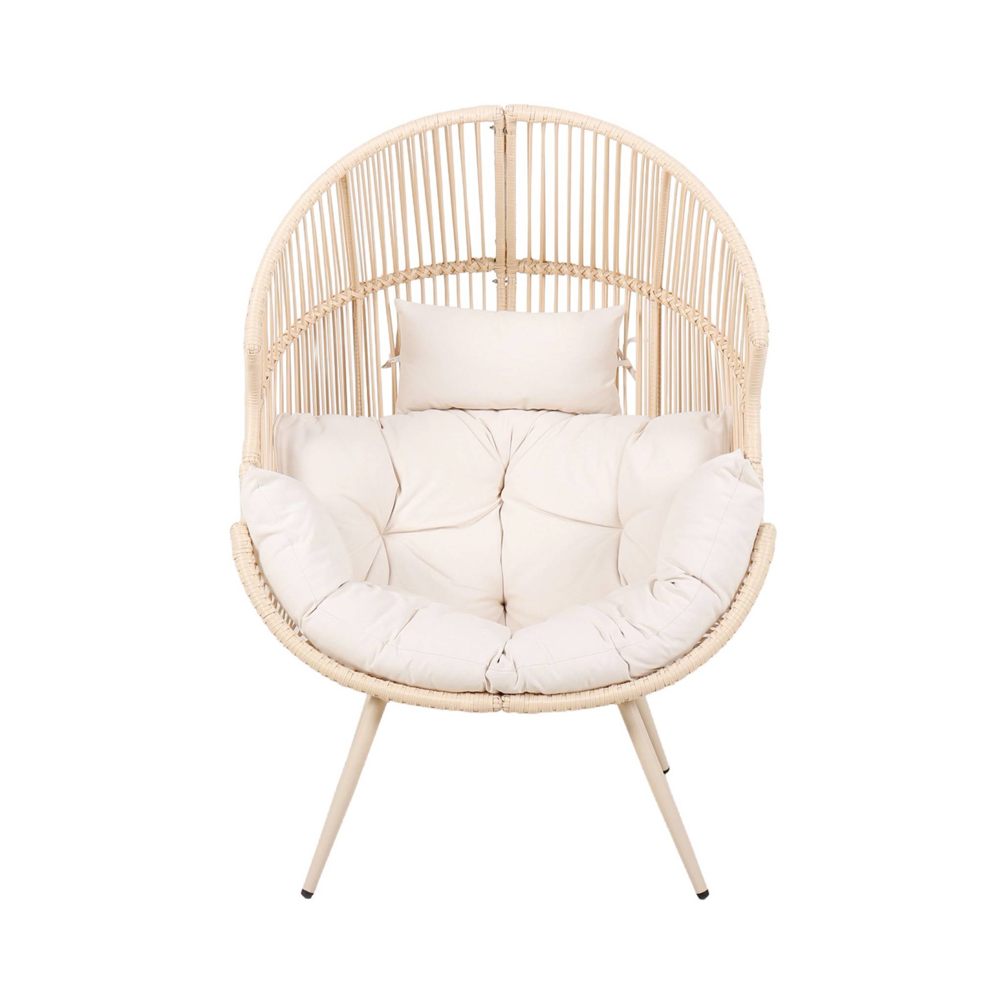 Fauteuil oeuf de jardin acier et résine beige - Salenza SOLENZA - 9