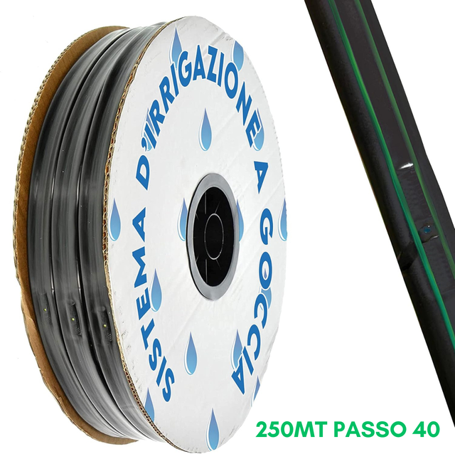 Manichetta Gocciolante Irrigazione 2 Litri/Ora Striscia Tape Tubo Acqua 16mm Piatto Forato per Irrigare a Goccia Orto Bobina UV e Gelo 250MT PASSO 40