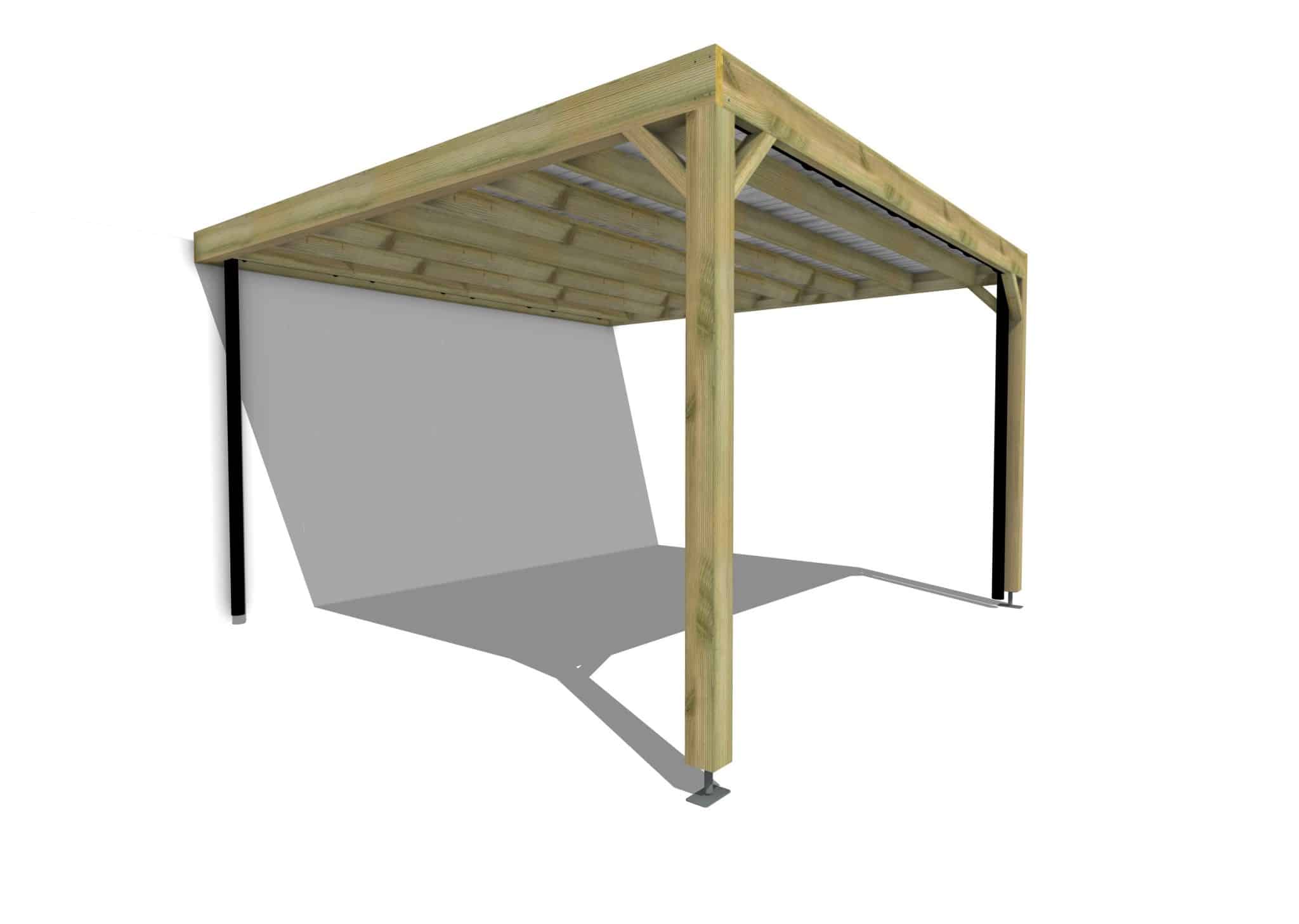 Carport bois • 4m x 4m • adossée • sens largeur • livraison comprise ...