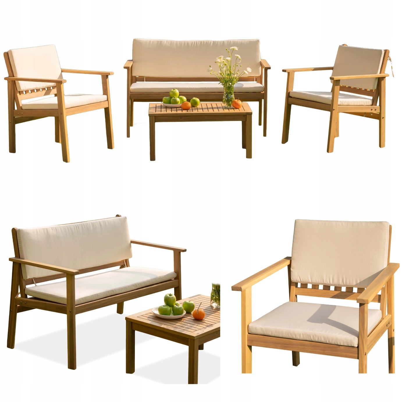 Zestaw Mebli Ogrodowych Drewnianych VIKA Sofa Stolik 2xKrzesło na Balkon 1 szt